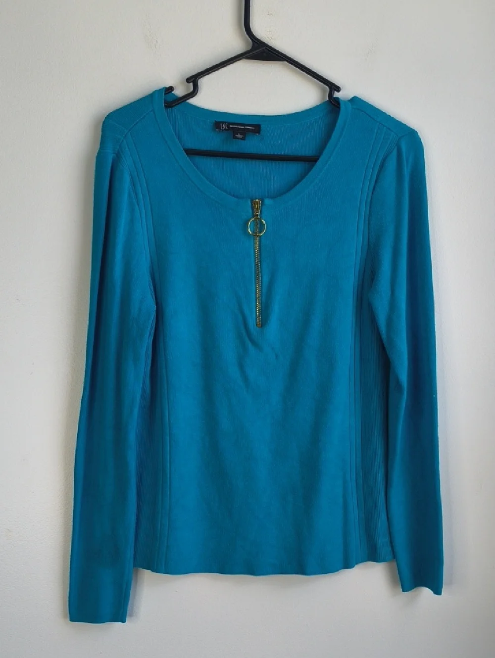 INC International Concepts Teal Long-Sleeve Ring-Zip Top